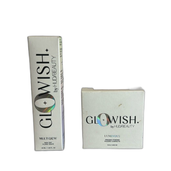 HUDA BEAUTY GloWish luminous Vegan pressed Powder & skin tint color 07 tan light - Picture 1 of 7